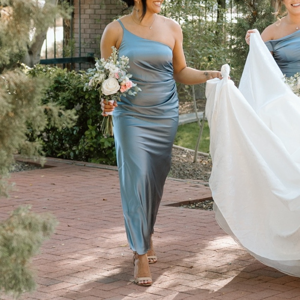 Elegant One-Shoulder French Blue Dress